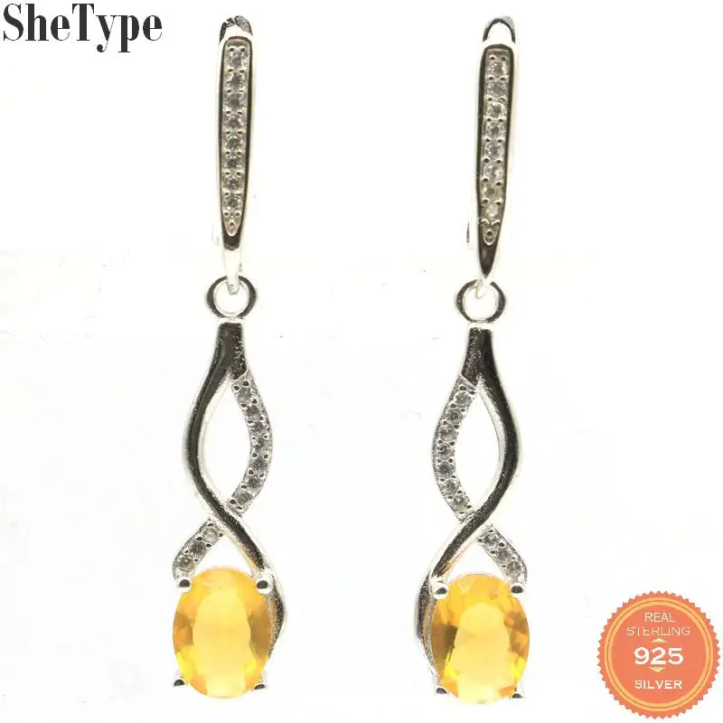 

41x7mm SheType 4.3g Beautiful Golden Citrine Violet Tanzanite CZ Woman's Jewelry Making 925 Solid Sterling Silver Earrings