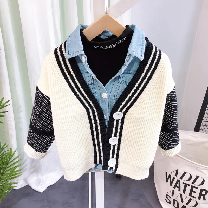 boys sweater Autumn fashion striped cotton kids sweaters casual outdoor baby top clothes suit for 2~7yrs