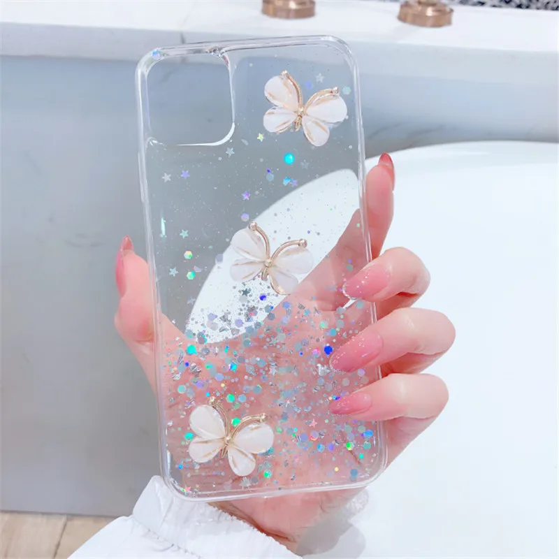 Lấp Lánh Bling 3D Bướm Ốp Lưng Điện Thoại Xiaomi Redmi 6 6A Note 6 Pro Note 5 4 5A 4X Mi 9 8 CC9 9T 5X 6X A1 A2 Lite A3 Bao case for xiaomi