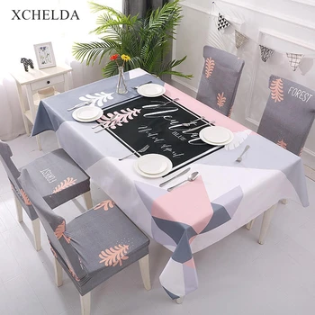 

Dining Table Cover Rectangular Carpet Waterproof Modern Geometric Grey Pink Linen Tablecloth Living room Eating Desk Table Cloth