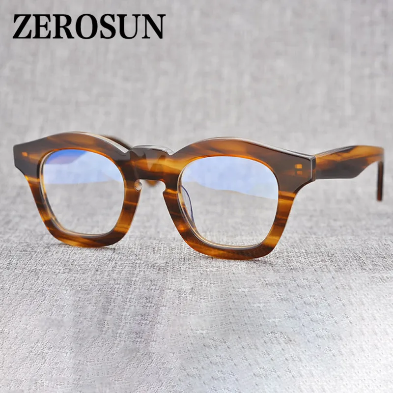 

Zerosun Eyeglasses Men Computer Glasses Man Acetate Eyeglass Frame Thick Anti Blue Light UV400 Fake Fashion Vintage Tortoise