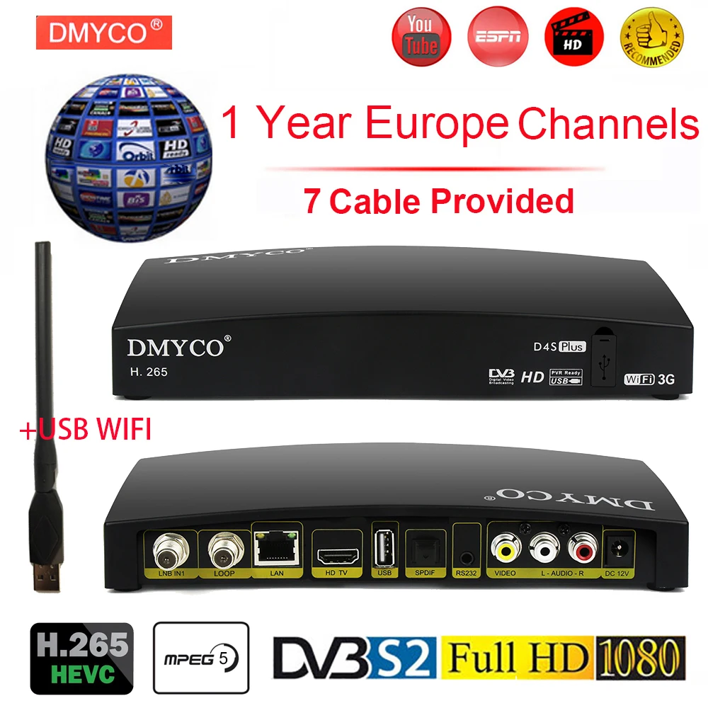 

Original DMYCO D4S Plus DVB-S2 Digital Satellite Receiver WEBTV Biss Key 2x USB Slot USB Wifi 3G Youporn NEWCAMD PK Openbox V8S