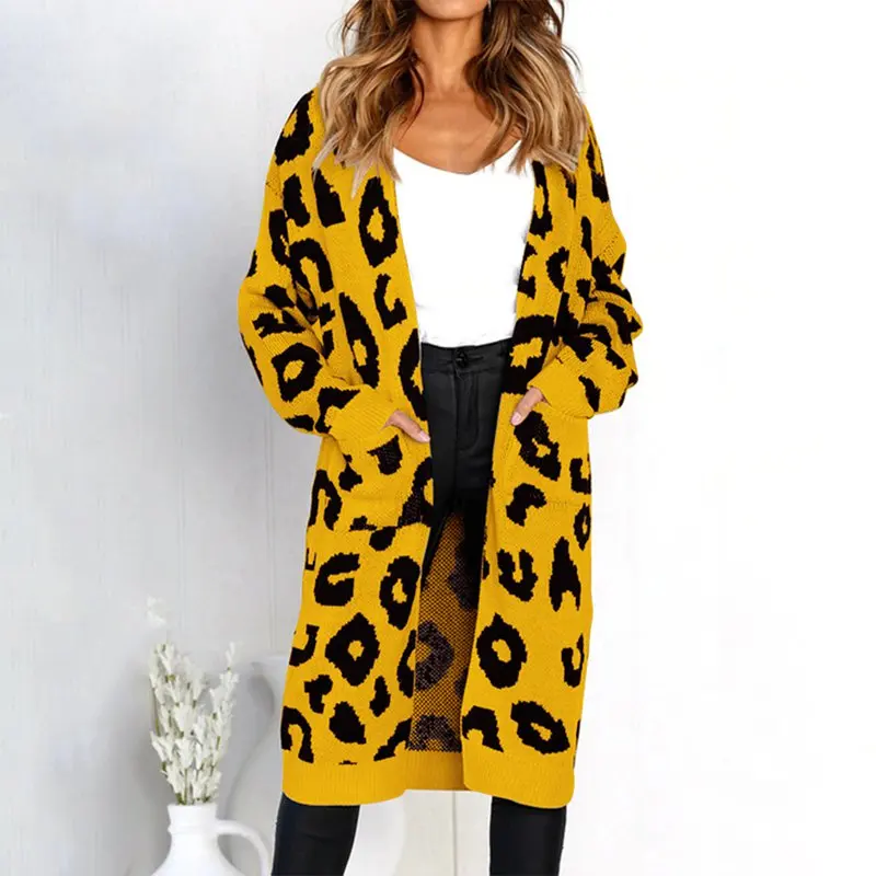 

Knitted Sweaters for Women Leopard Print Long Sleeve Loose Knitwear Warm Comfortable Sweater for Autumn Winter
