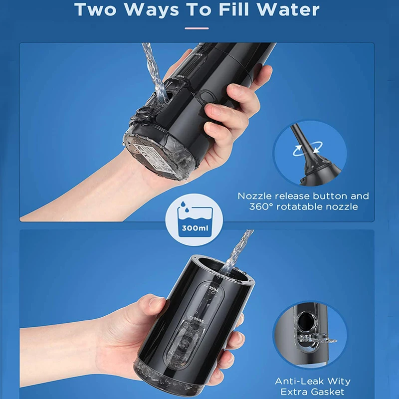 Liberex IPX7 Oral Irrigator Portable Dental Water Jet USB Rechargeable Water Flosser Waterproof Teeth Cleaner for Cleaning Teeth