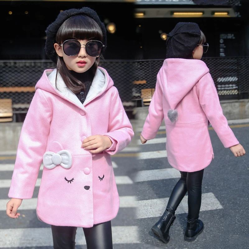 

Children's Clothing Girls Wool Blends Coat Girl 2018 Autumn New Windbreaker Long Sleeve Section Collar Wool Coats DX02076