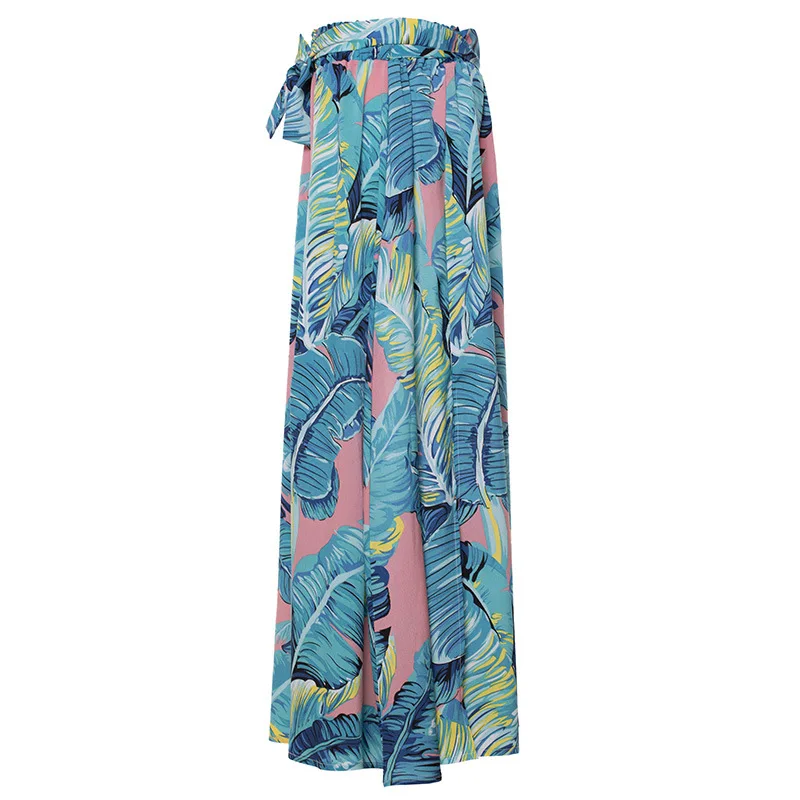 Летняя новая стильная женская юбка с принтом, эластичная талия, трапециевидная юбка, Длинная пляжная юбка-1938