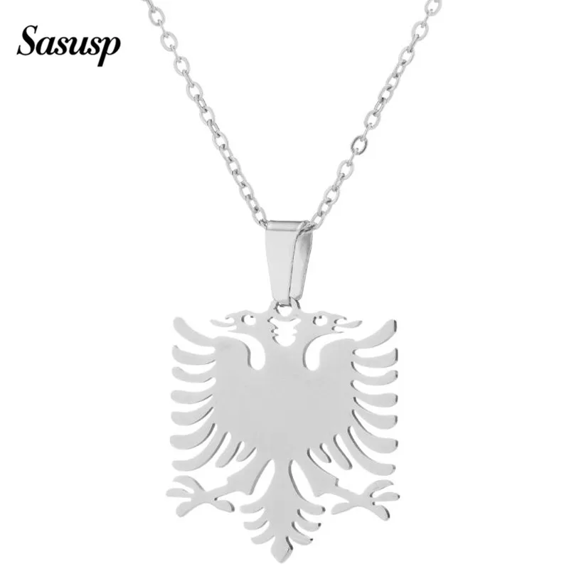 Sasusp мощный Albanian Eagle Золотая цепь ожерелья Птица из нержавеющей стали бусы с орлами герб этнические Подарки для женщин и мужчин