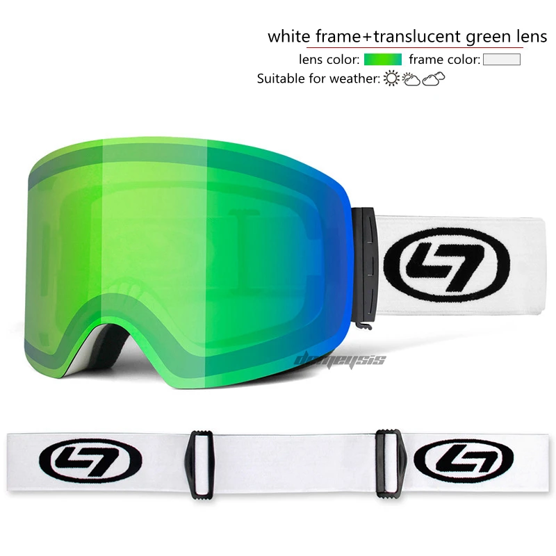 trans green lens Уличные лыжные очки, анти-УФ Защитные защитные очки для катания на лыжах, сноуборде, катании на коньках, мужские и женские двухслойные снежные альпинистские очки - Цвет: trans green lens