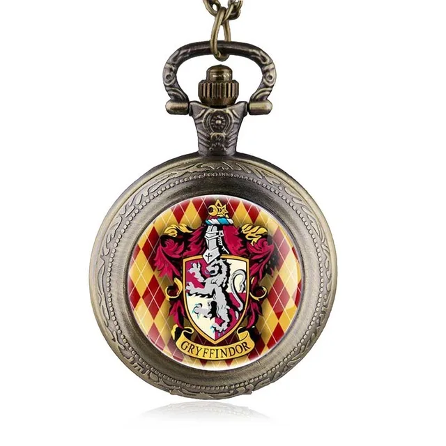 Винтажные бронзовые школьные часы Gryffindor со стеклянным куполом и львом, кварцевые карманные часы с брелоком, часы с цепочкой для мужчин и женщин, часы с брелоком, ожерелье, подарок HB801