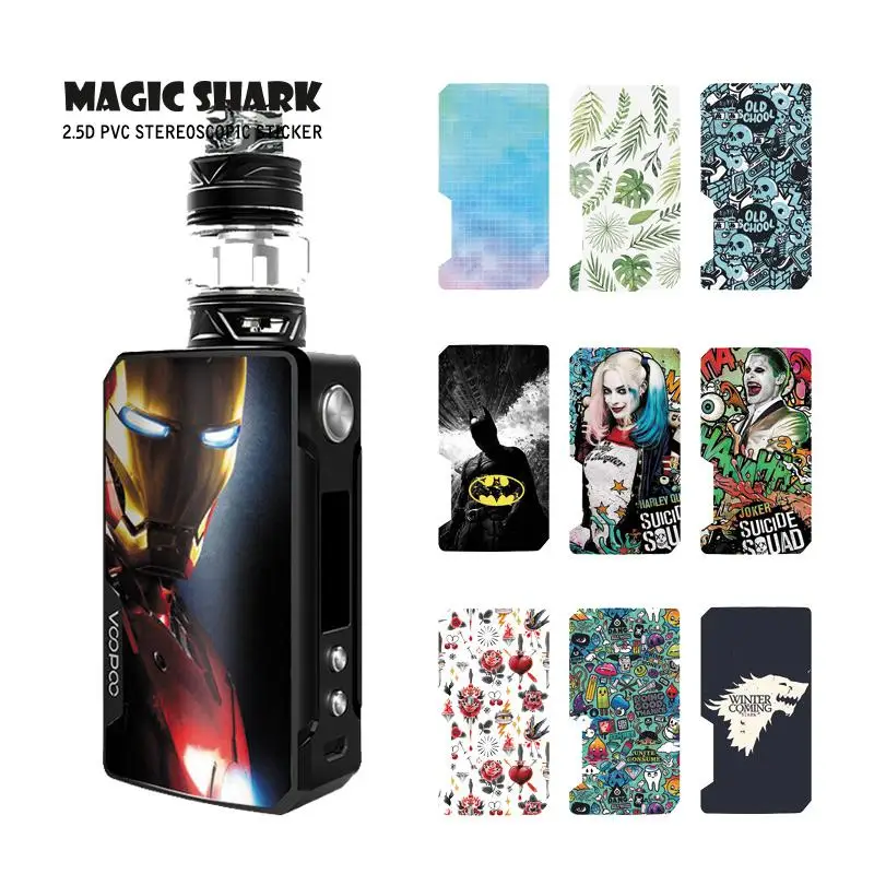 

Magic Shark PVC Iron Man Game of Thrones Leaf Batman Skull Graffiti Joker Case Sticker Skin for Voopoo Drag 2 E Cigar