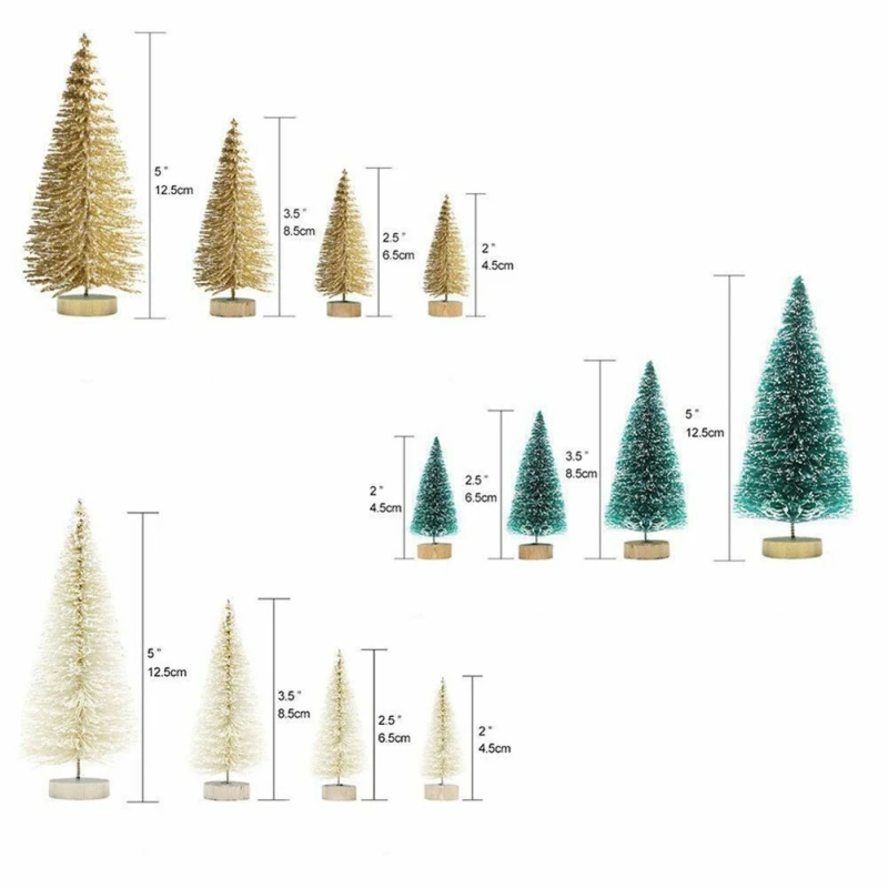 Mini Christmas Tree 8-Piece Mini Christmas Tree Sisal Silk Cedar-Decoration Small Christmas Tree-Gold Silver Blue Green White Festive