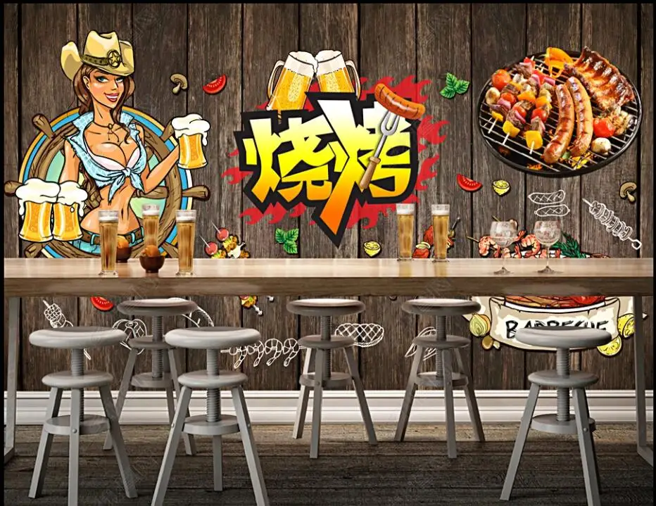 

Custom mural 3d photo wallpaper Hand drawn barbecue beer restaurant home decor living room wallpaper for walls 3 d in rolls