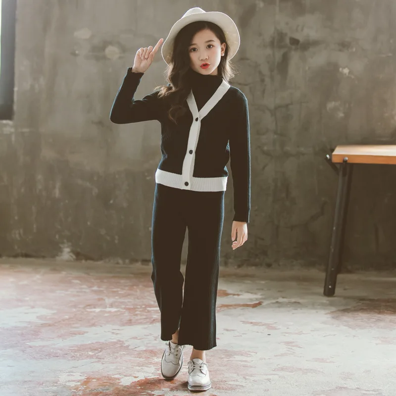 Детские комплекты из 2 предметов для маленьких девочек однобортные вязаные