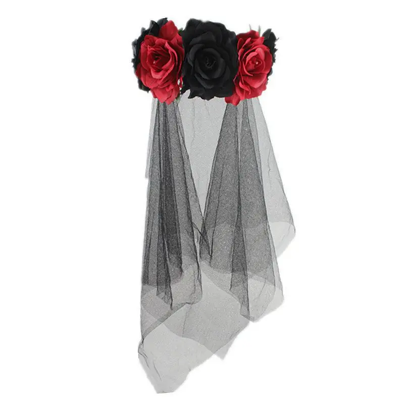 New Adult Women Ladies Headwear Hairband Lace Flower Accessory Dress Party Club Festival Hairband - Цвет: Red and Black