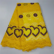 Желтая кружевная ткань высокое качество кружевная Африканская Хлопковая сухая кружевная ткань швейцарская вуаль кружева в швейцарском Дубае ткани 5 ярдов