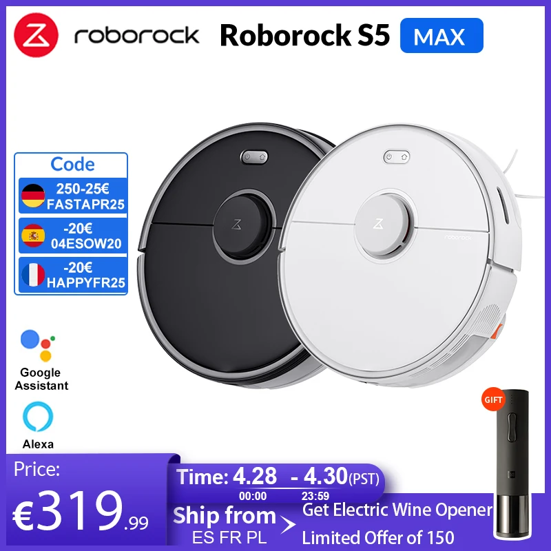 【PROMO CODE:TECHMANIA25 190-25 EURO】Roborock-Robot aspirador con barrido inteligente de uso doméstico, colector de polvo con limpieza robótica, con actualización de mopa de S50, S55, S5, modelo S5 Max