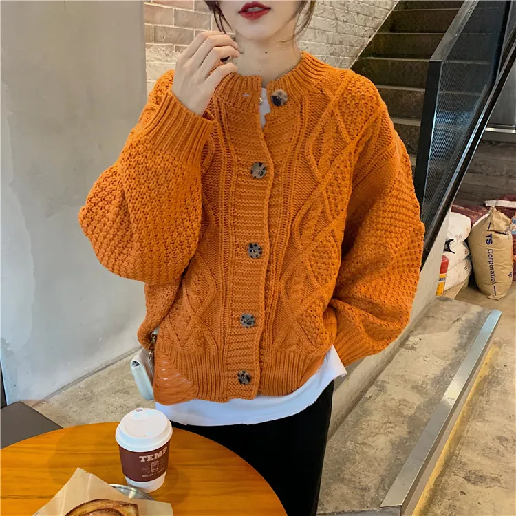 EAD осень и зима Свободный дикий ленивый ветер кардиган твист свитер женский корейский темперамент повседневный Дикий свитер