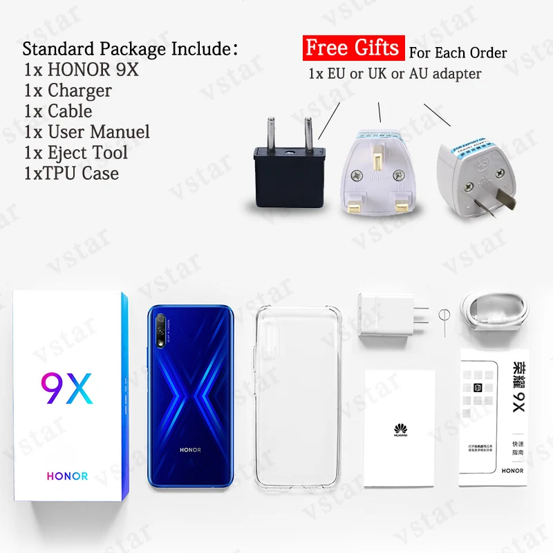 honor 9X мобильный телефон 6,59 ''полный экран Kirin 810 Восьмиядерный всплывающая фронтальная камера 16 МП разблокировка отпечатков пальцев