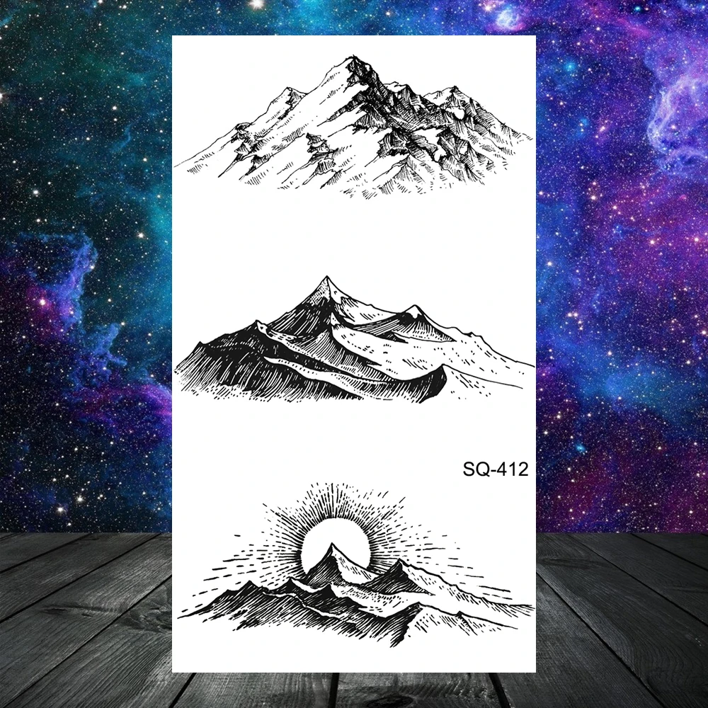 Realistic Geometric Mountains Temporary Tattoos for Men Women