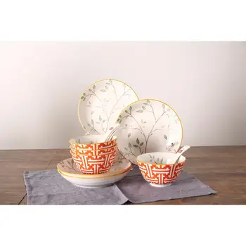 

12Pcs/Set Water Magnolia Pattern Ceramic Tableware Set Rice Salad Noodles Bowl Soup Plates Dinnerware Sets Kitchen Cooking Tool