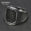 Solid 925 Silver Rings Cool Retro Vintage Turkish Ring Wedding Jewelry For Men Black Zircon Stone Curved Design Comfortable Fits ► Photo 1/6