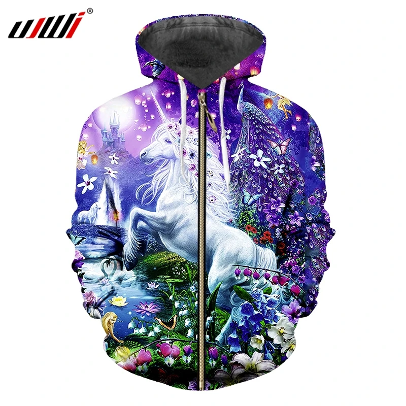 

UJWI Unisex Hoodies With Zip Men's 3D Print White Horse Sweatshirt Hoodie Man Hiphop Punk Long Sleeve Hooded Jackets Suppliers