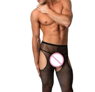 Shengrenmei Men's Pantyhose Sexy Four Open Crotch Tights Porno Small Mesh Stockings Exotic Pantyhose for Male Adult