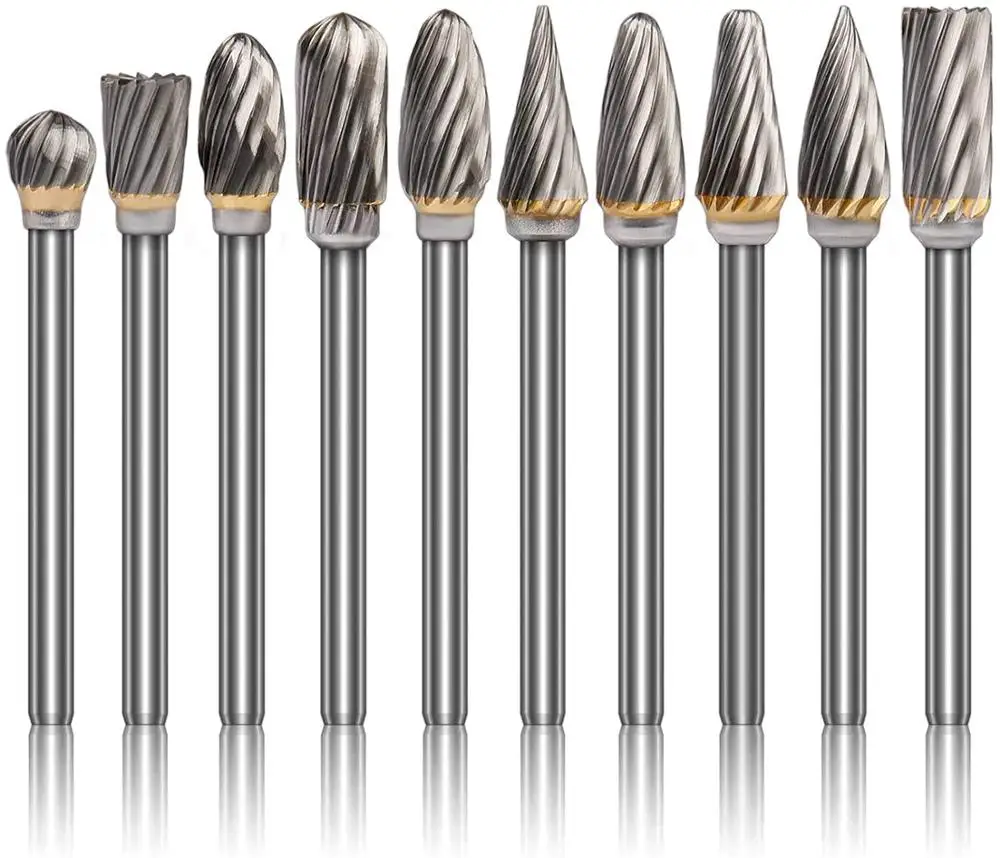 

10pcs Tungsten Carbide Burr Set 1/8 Shank Diamond File Rotary Tool Kit For Dremel Rotary Drill Grinder For Metal Wood Polishing