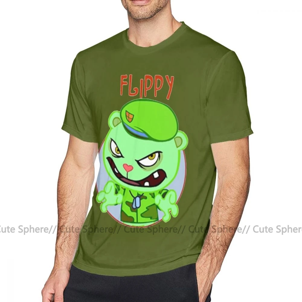 Футболка с надписью Happy Tree Friends, футболка с надписью Happy Tree Friends, Веселая футболка из 100 хлопка, футболка большого размера, Мужская Базовая футболка - Цвет: Army Green
