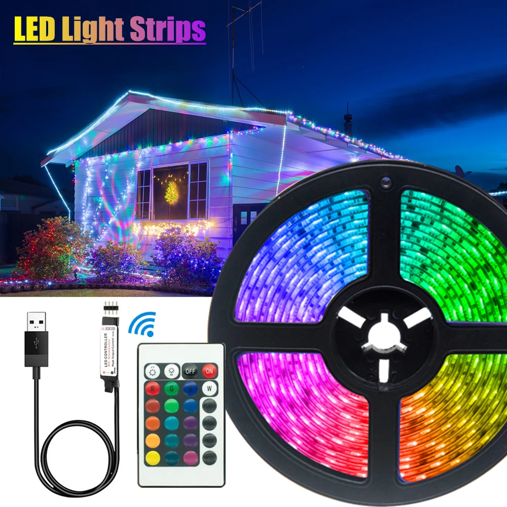

5M LED Light Strips Infrared Remote Control Decoration Lighting USB Ribbon Lamp For Festival Party Bedroom 2835 RGB BackLight