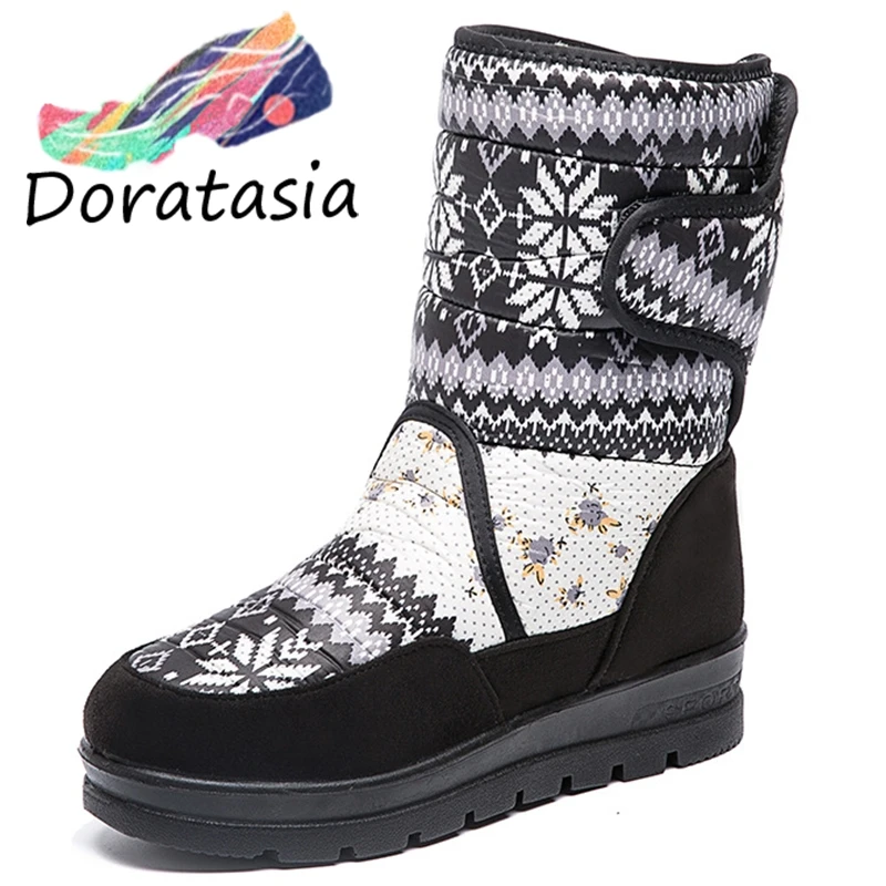 DORATASIA/Новинка 35-41; модные ботинки на плоской платформе с принтом; женские теплые зимние ботильоны; женская зимняя обувь на танкетке года