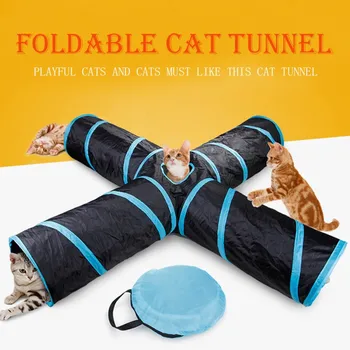 

4 Way Foldable Pet Cat Tunnel Toys Indoor Outdoor Portable Collapsible Play Tunnel Tube for Kitten Rabbits Small Dogs Play