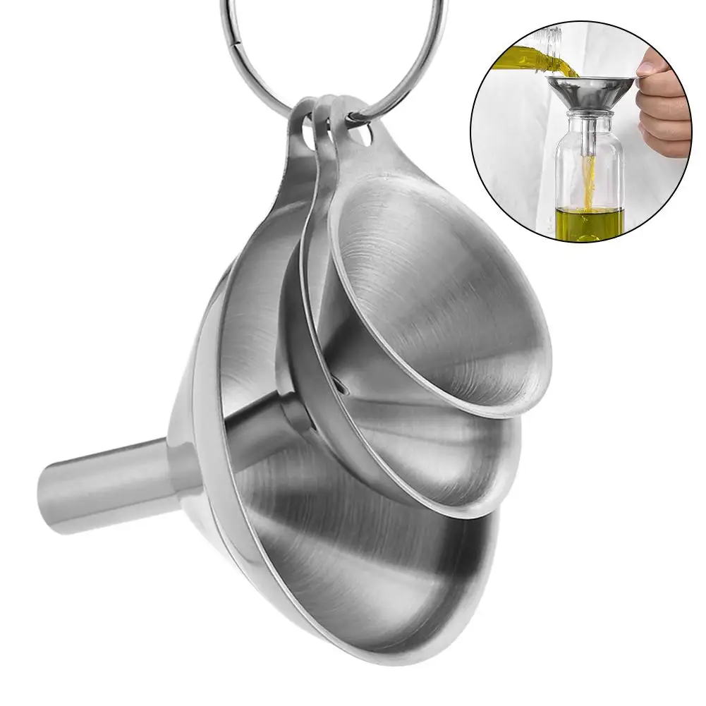 

Stainless Steel Funnel 3 Pieces Mini Oil Wine Integrated Funnel Liquid Dispenser Kichen Accessories Multifunctional Practical