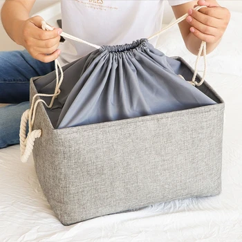 

Folding Storage Basket Linen Storage Box Drawstring Organizer Cloth Toy Holder 11UA
