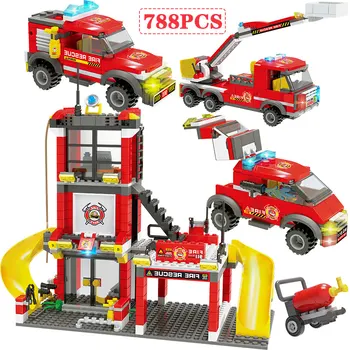 

788pcs City Police Fire Station Truck Car Building Blocks Mini Firefighter Enlighten Bricks Toys City Police Blocks
