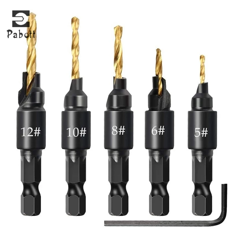 

6Pcs Countersink Drill Woodworking Drill Bit Set Drilling Pilot Holes For Screw Sizes hand tool set #5 #6 #8 #10 #12