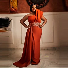 

Chic Plus Size Prom Dresses Aso Ebi Style Mermaid Long With Overskirt Flower Waist Beaded Appliques вечерние платья