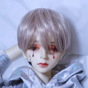 

1/3 Ball Joints Doll Accessories Male Short Hair Wig for BJD Doll-Skin Color Elastic Net Dark Pink Grey (Only Wig, Without Doll)