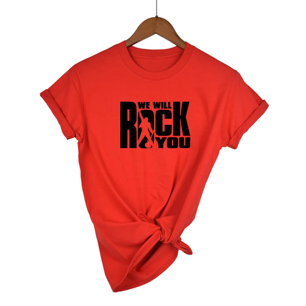 We Will Rock You Женская Футболка Летний стиль королева рок группа футболка короткий рукав хлопок рок-ролл женские топы