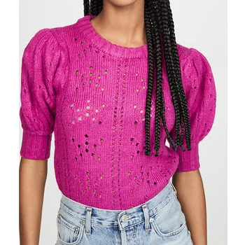 

2020 Za New Casual Fashion Lady Female Women Women's clothes Pink solid color Cutout sleeve sweater Lantern sleeve spring