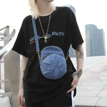 

Denim Bag Crossbody Bags Women Cap Shape Design Black Goth Blue Fashion Streetwear Small Schoolbag One Shoulder 2020