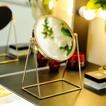 

Simple Makeup Mirror Gold Nordic Style Single Sided Table Mirror High End Ladies Office Dormitory Desktop Mirror Tool