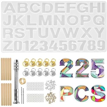 

Alphabet Number Resin Silicone Mold Jewelry Making Casting Letter Mold Tool Kit Keychain Pendant DIY Set with Hand Drill