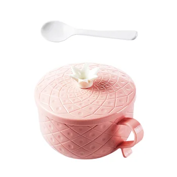 

Pineapple Texture Stainless Steel Noodle Bowl with Lid and Spoon Lunch Box Food Container (Pink)