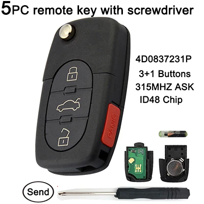 OkeyTech дистанционного ключа 315 МГц с ID48 чип для Audi A4 A6 A8 S4 S6 S8 4 кнопки 4D0837231P Uncut HU66 лезвие Выкидной ключ - Цвет: 5PC