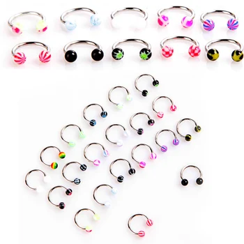 

20Pcs Acrylic Circular Barbell Horseshoe Ring Nose Hoop Ear Cartilage Tragus Piercing Labret Ring For Unisex Jewelry