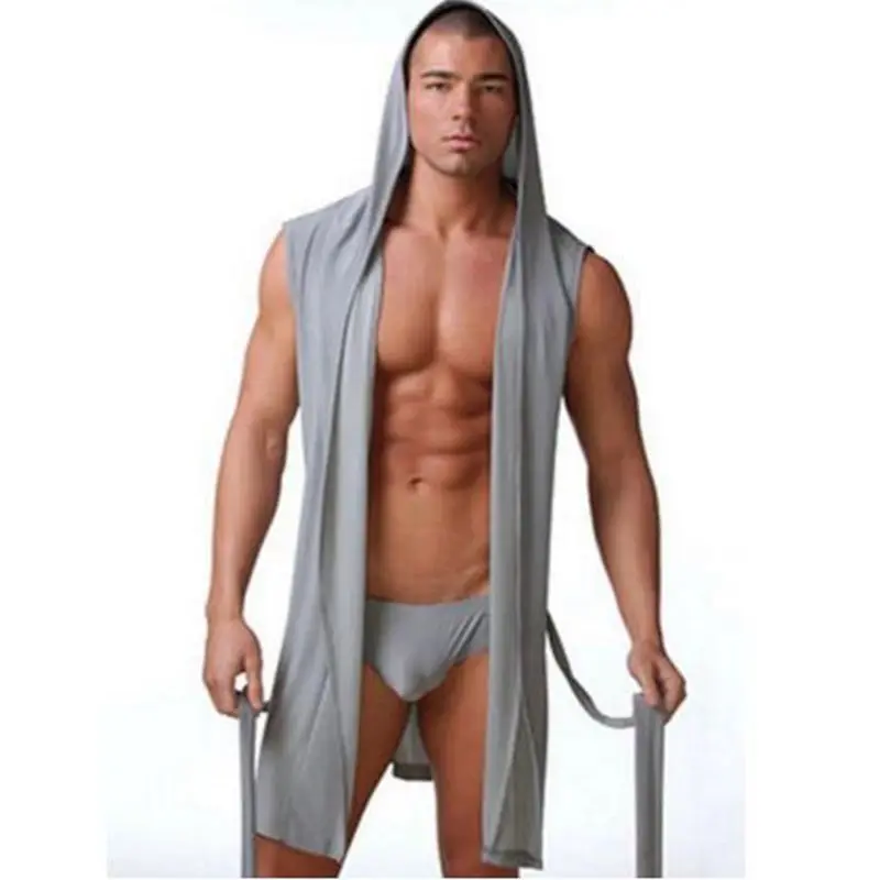 Popular European men s bathrobe comfortable ice cool silk men s hooded sleeveless bathrobe male bathrobe Popular European men s bathrobe comfortable ice cool silk men s hooded sleeveless bathrobe male bathrobe