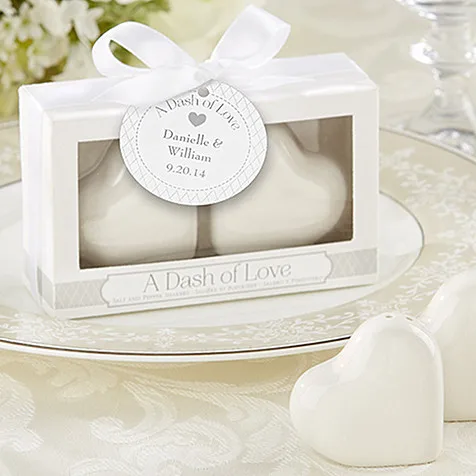 

Free shipping 30sets/lot wedding favor ceramic Favors "A Dash of Love" Ceramic Heart Salt & Pepper Shakers party favor gift