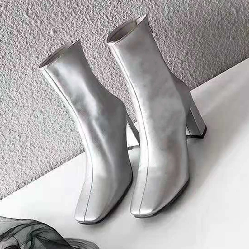 silver leather ankle boots