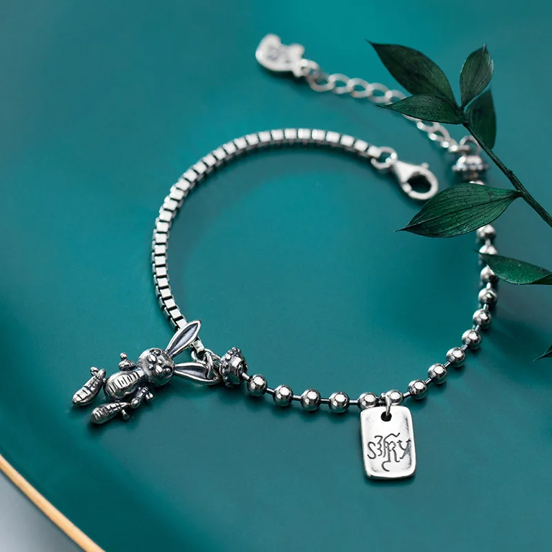 925 Silver Rabbit Bracelet Punk Jewelry Charm Bracelet Bijoux Minimalism Bangles Vintage Joyas Boho Silver Bangles for women